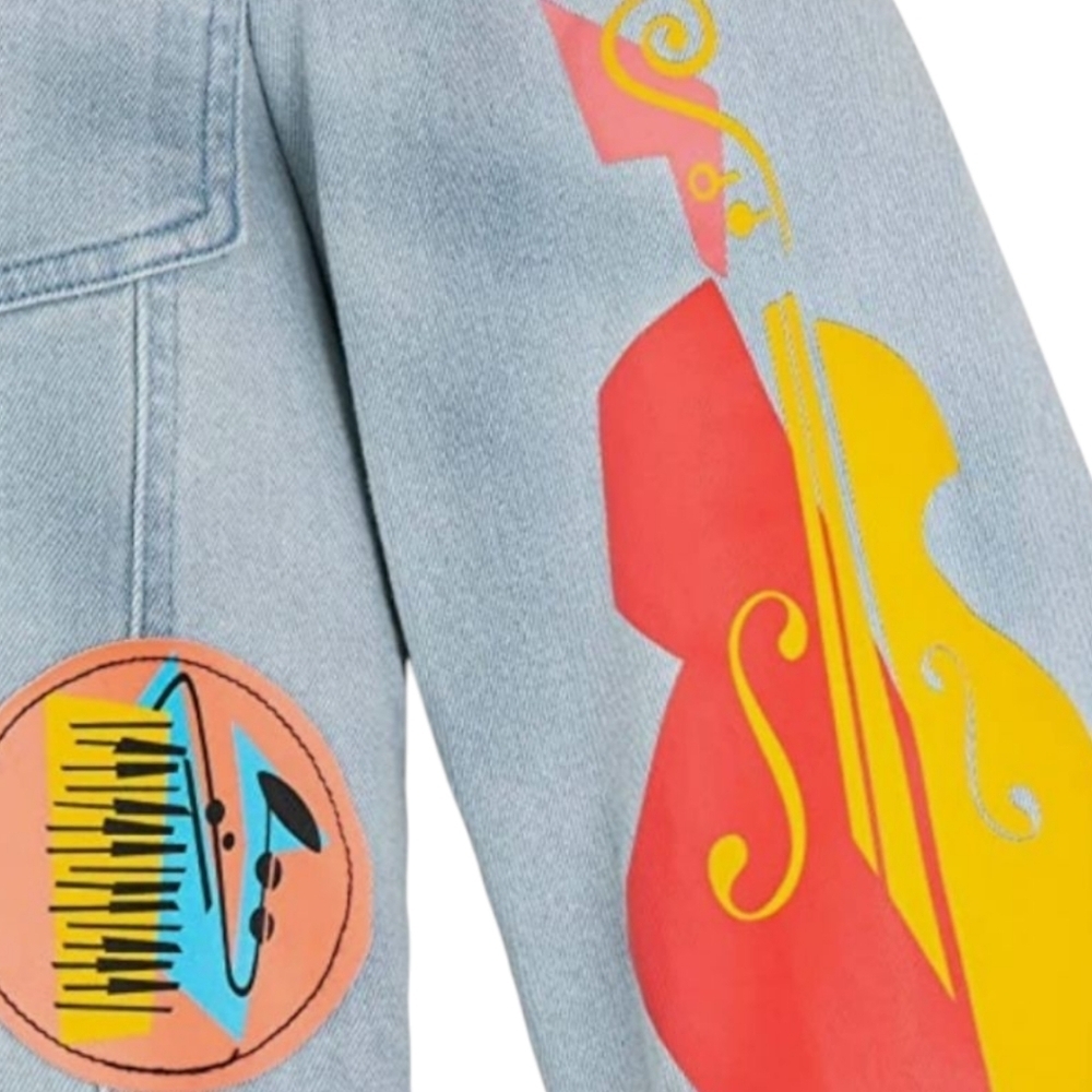Disney Pixar Soul Denim Jean Jacket Love Saxophone Jazz Artistic Patches Sz XL - Picture 3 of 12